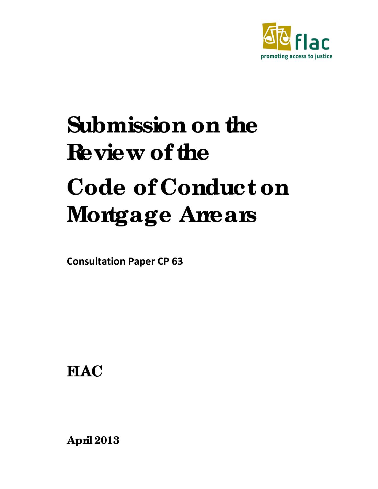 Submission Review Of Code Of Conduct On Mortgage Arrears 