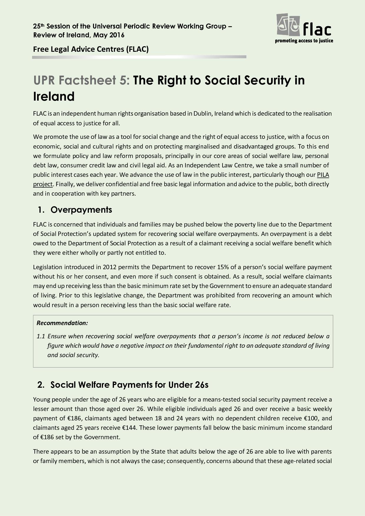 UPR Fact Sheet 5 Social Security